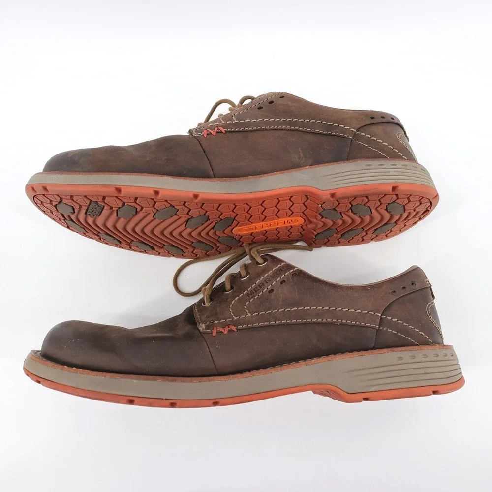 Merrell Men's Realm Lace Oxfords Dark Earth Leather Shoes‎ Brown Mens 11.5